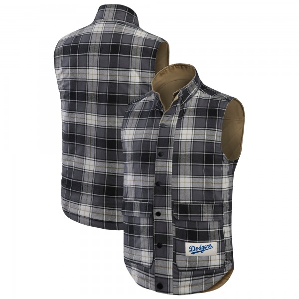 Los Angeles Dodgers Darius Rucker Collection by Fanatics Tan/Charcoal Reversible Canvas & Plaid Patch Full-Zip Vest