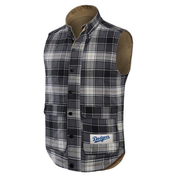 Los Angeles Dodgers Darius Rucker Collection by Fanatics Tan/Charcoal Reversible Canvas & Plaid Patch Full-Zip Vest