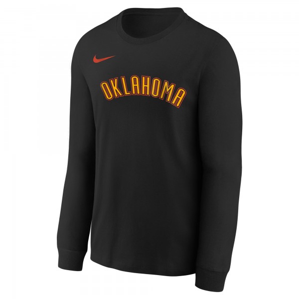 Футболка с длинным рукавом Youth Oklahoma City Thunder Nike Black 2024/25 City Edition Wordmark Performance
