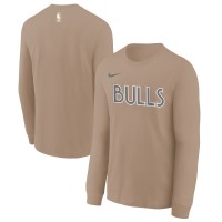 Футболка с длинным рукавом Youth Chicago Bulls Nike Tan 2024/25 City Edition Wordmark Performance