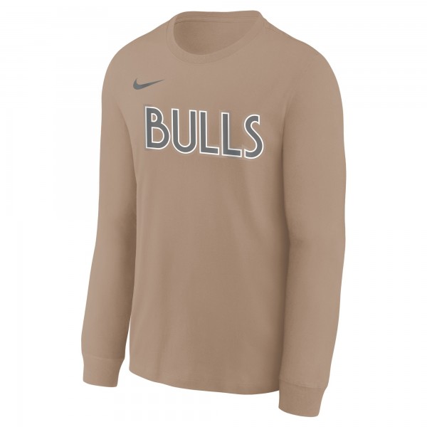 Футболка с длинным рукавом Youth Chicago Bulls Nike Tan 2024/25 City Edition Wordmark Performance