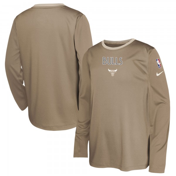 Футболка с длинным рукавом Youth Chicago Bulls Nike Tan 2024/25 City Edition Pregame Performance Shooting