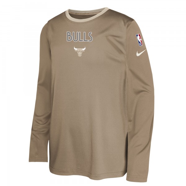 Футболка с длинным рукавом Youth Chicago Bulls Nike Tan 2024/25 City Edition Pregame Performance Shooting