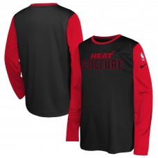 Футболка с длинным рукавом Youth Miami Heat Nike Black 2024/25 City Edition Pregame Performance Shooting