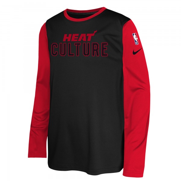 Футболка с длинным рукавом Youth Miami Heat Nike Black 2024/25 City Edition Pregame Performance Shooting