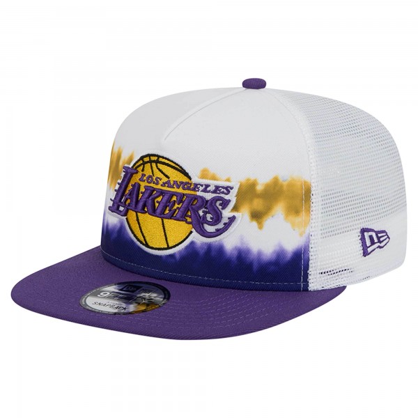 Бейсболка Los Angeles Lakers New Era White/Purple Dip-Dye 9FIFTY A-Frame Trucker Snapback