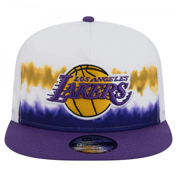 Бейсболка Los Angeles Lakers New Era White/Purple Dip-Dye 9FIFTY A-Frame Trucker Snapback