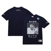 New York Yankees Babe Ruth Mitchell & Ness Navy Cooperstown Collection Heavyweight Premium Player Vintage Logo T-Shirt