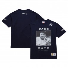 New York Yankees Babe Ruth Mitchell & Ness Navy Cooperstown Collection Heavyweight Premium Player Vintage Logo T-Shirt