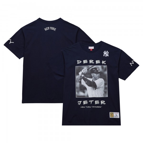 New York Yankees Derek Jeter Mitchell & Ness Navy Cooperstown Collection Heavyweight Premium Player Vintage Logo T-Shirt