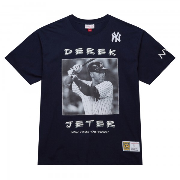 New York Yankees Derek Jeter Mitchell & Ness Navy Cooperstown Collection Heavyweight Premium Player Vintage Logo T-Shirt