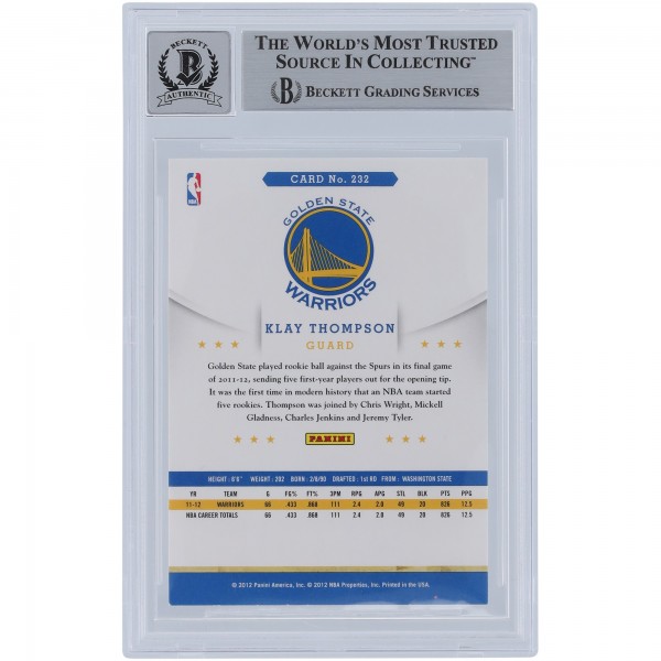 Klay Thompson Golden State Warriors Autographed 2012-13 Panini Hoops #232 Beckett Fanatics Witnessed Authenticated 10 Rookie Card