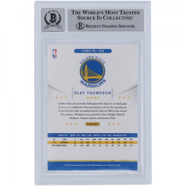 Klay Thompson Golden State Warriors Autographed 2012-13 Panini Hoops #232 Beckett Fanatics Witnessed Authenticated 9/10 Rookie Card