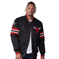 Chicago Bulls Starter Black Scout Varsity Satin Full-Snap Jacket