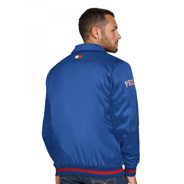 Philadelphia 76ers Tommy Jeans Royal Jacob Chain Stitch Applique Full-Snap Varsity Jacket