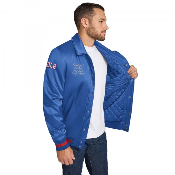 Philadelphia 76ers Tommy Jeans Royal Jacob Chain Stitch Applique Full-Snap Varsity Jacket