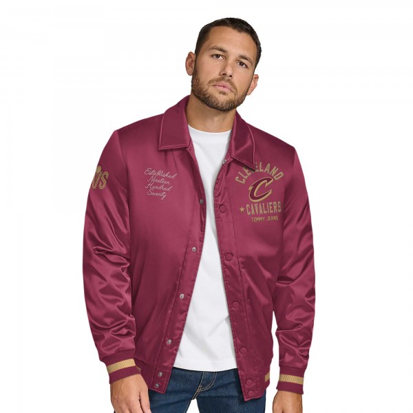 Cleveland Cavaliers Tommy Jeans Wine Jacob Chain Stitch Applique Full-Snap Varsity Jacket
