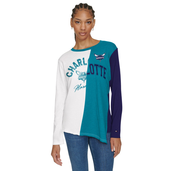 Женская футболка с длинным рукавом Charlotte Hornets Tommy Jeans White/Teal Amelia Color Blocked