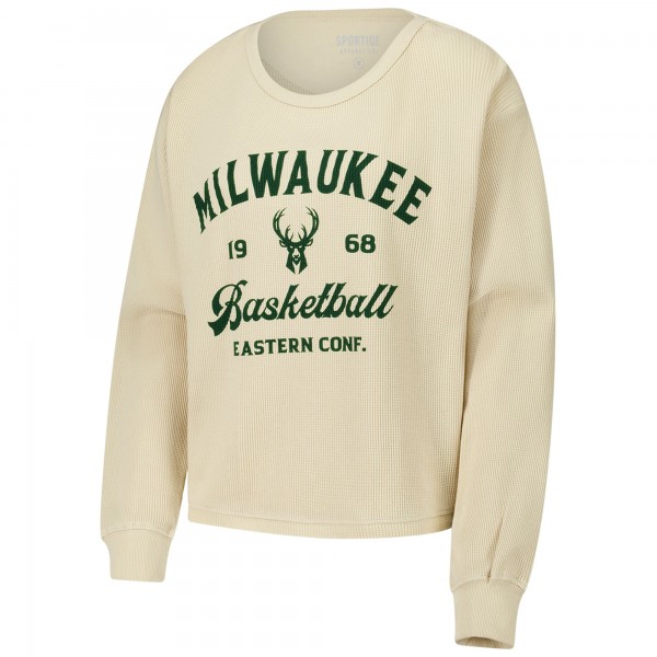 Футболка с длинным рукавом Milwaukee Bucks Sportiqe Unisex High Country Collection Cullen Waffle Knit - Cream