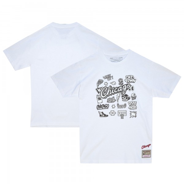 Футболка Chicago Bulls Mitchell & Ness White Hardwood Classics Doodle