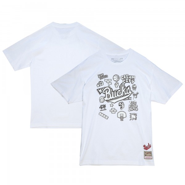 Футболка Milwaukee Bucks Mitchell & Ness Hardwood Classics Doodle - White
