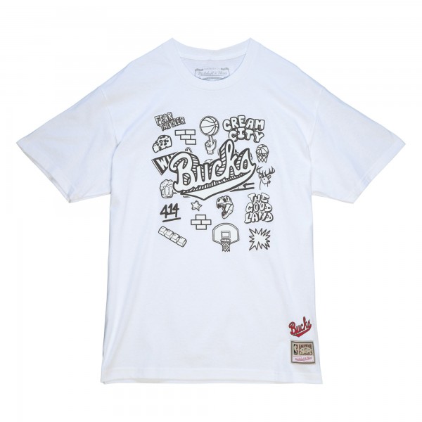 Футболка Milwaukee Bucks Mitchell & Ness Hardwood Classics Doodle - White
