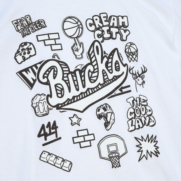 Футболка Milwaukee Bucks Mitchell & Ness Hardwood Classics Doodle - White