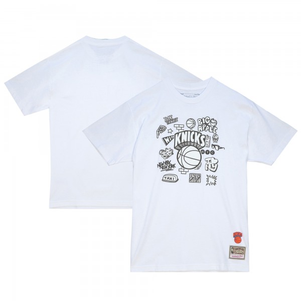 Футболка New York Knicks Mitchell & Ness Hardwood Classics Doodle - White