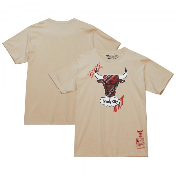 Футболка Chicago Bulls Mitchell & Ness Khaki Hardwood Classics Game Day Pattern