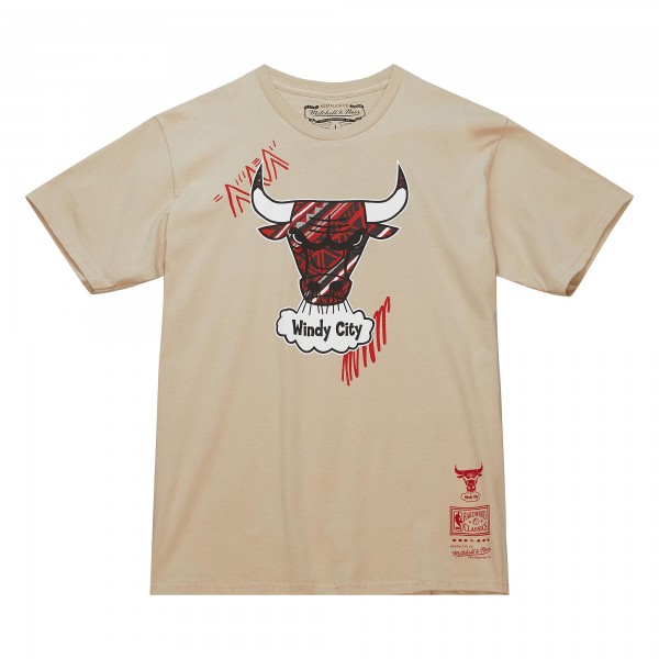 Футболка Chicago Bulls Mitchell & Ness Khaki Hardwood Classics Game Day Pattern