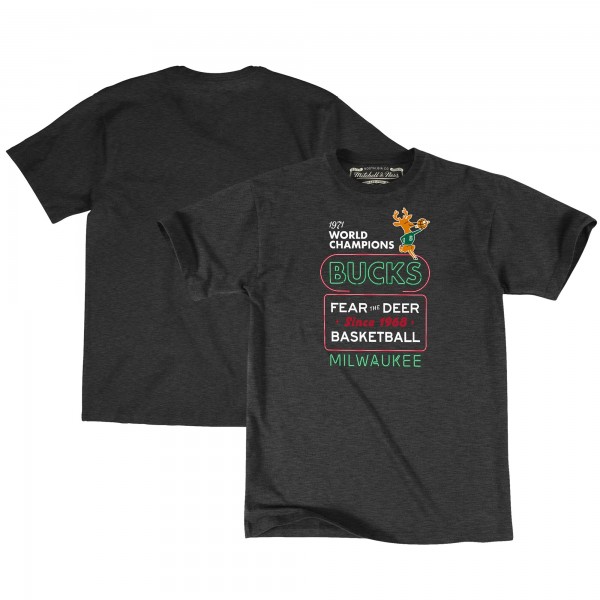 Футболка Milwaukee Bucks Mitchell & Ness Hardwood Classics Fear The Deer Neon - Heather Charcoal