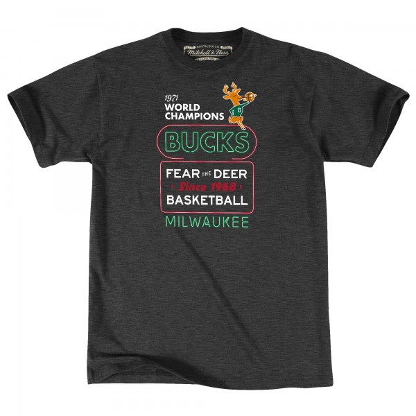 Футболка Milwaukee Bucks Mitchell & Ness Hardwood Classics Fear The Deer Neon - Heather Charcoal
