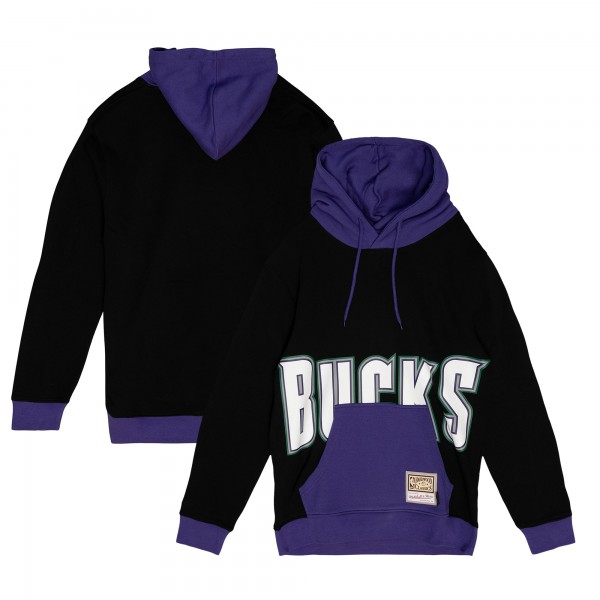 Milwaukee Bucks Mitchell & Ness Black Hardwood Classics Big Face 5.0 Pullover Hoodie