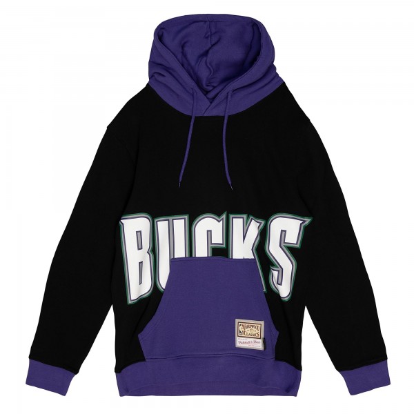 Milwaukee Bucks Mitchell & Ness Black Hardwood Classics Big Face 5.0 Pullover Hoodie