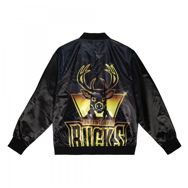 Бомбер Milwaukee Bucks Mitchell & Ness Hardwood Classics Big Face 4.0 Satin - Black