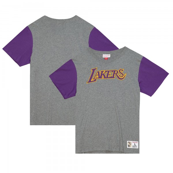 Футболка Los Angeles Lakers Mitchell & Ness Hardwood Classics Color Block - Heather Gray