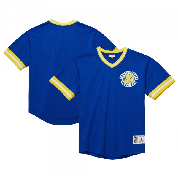 Golden State Warriors Mitchell & Ness Hardwood Classics Fashion Vintage Logo Mesh V-Neck Top - Royal