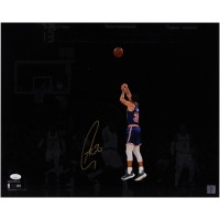 Stephen Curry Golden State Warriors Autographed Fanatics Authentic 16 x 20 Shooting vs. New York Knicks Spotlight Photograph - Signed in Gold Ink - JSA