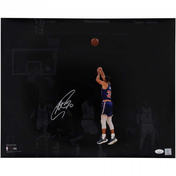 Stephen Curry Golden State Warriors Autographed Fanatics Authentic 16 x 20 Shooting vs. New York Knicks Spotlight Photograph - Signed in Silver Ink - JSA