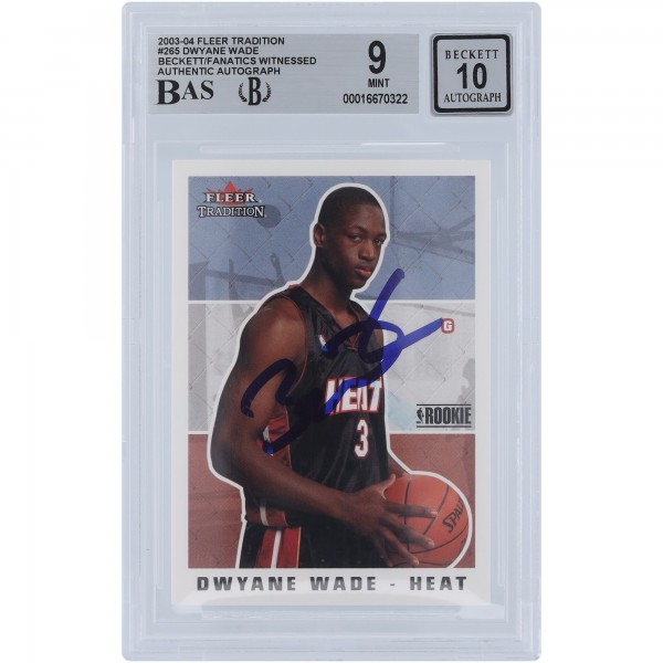 Dwyane Wade Miami Heat Autographed 2003-04 Fleer Tradition #265 Beckett Fanatics Witnessed Authenticated 9/10 Rookie Card