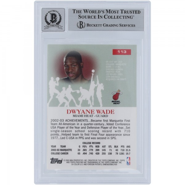 Dwyane Wade Miami Heat Autographed 2003-04 Topps Pristine #113 Beckett Fanatics Witnessed Authenticated 9/10 Rookie Card