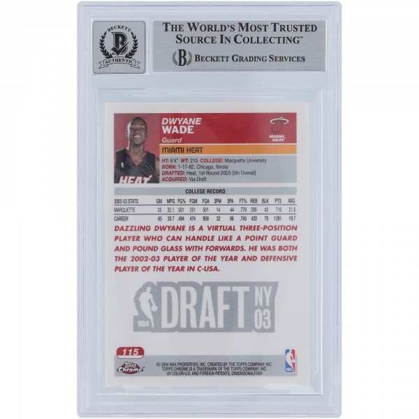 Dwyane Wade Miami Heat Autographed 2003-04 Topps Chrome #115 Beckett Fanatics Witnessed Authenticated 9/10 Rookie Card