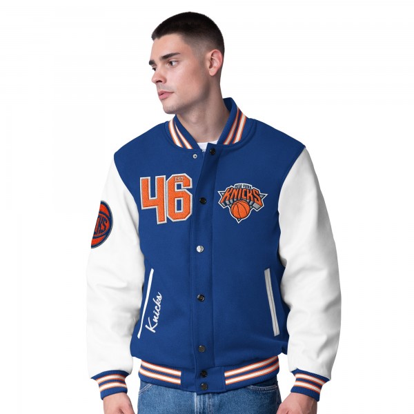 Бомбер New York Knicks G-III Sports by Carl Banks Moneyball Wool & Leather Varsity - Blue