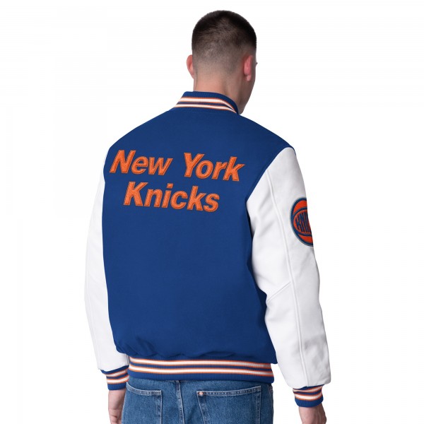 Бомбер New York Knicks G-III Sports by Carl Banks Moneyball Wool & Leather Varsity - Blue