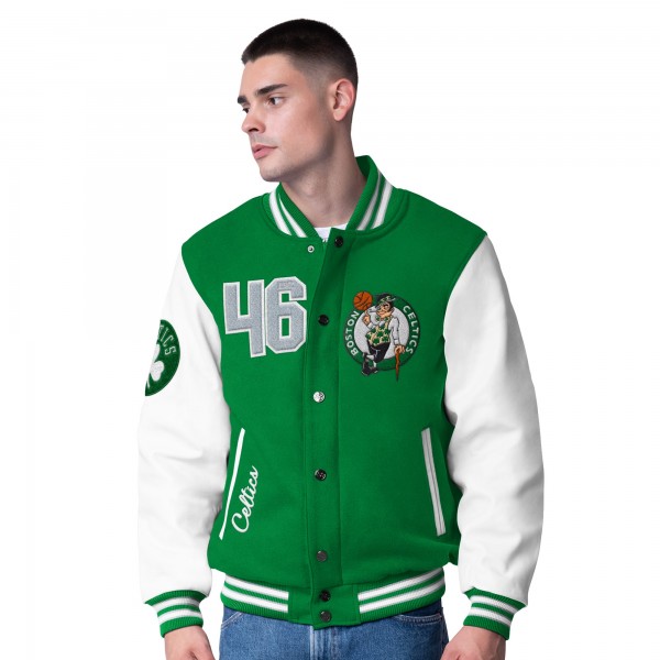 Бомбер Boston Celtics G-III Sports by Carl Banks Moneyball Wool & Leather Varsity - Kelly Green