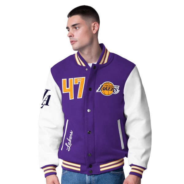 Бомбер Los Angeles Lakers G-III Sports by Carl Banks Moneyball Wool & Leather Varsity - Purple