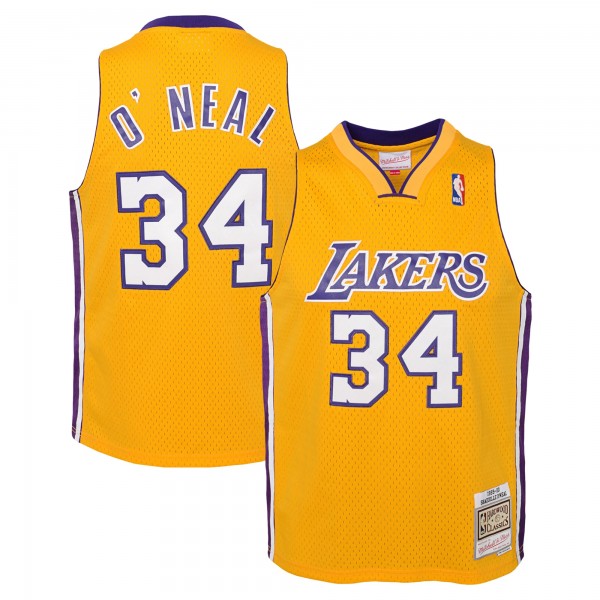 Игровая джерси Подростковая Los Angeles Lakers Shaquille ONeal Mitchell & Ness Gold 1999/00 Hardwood Classics Swingman