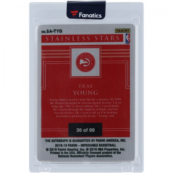 Trae Young Atlanta Hawks Autographed 2018-19 Panini Impeccable Stainless Stars #SA-TYG #36/99 Rookie Card