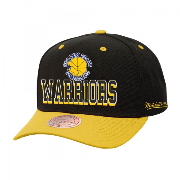 Бейсболка Golden State Warriors Mitchell & Ness Backside Script Two-Tone Pro Crown - Black/Gold