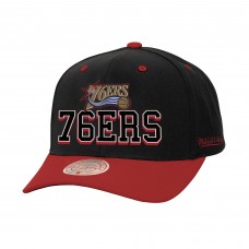 Бейсболка Philadelphia 76ers Mitchell & Ness Black/Red Backside Script 2-Tone Pro Crown